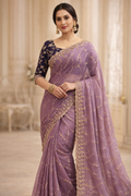 Mauve Majesty Georgette Embroidered Saree