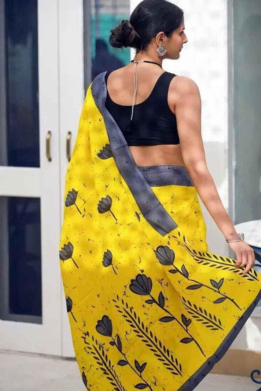 Mustard Bloom Mulmul Cotton Saree