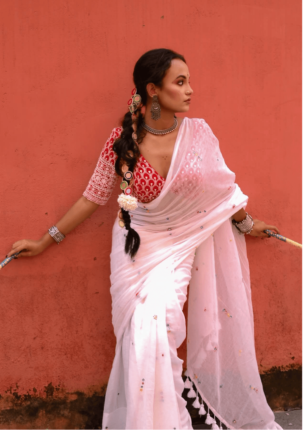 Shvetika Pure Mul Cotton Hand Mirrorwork Saree